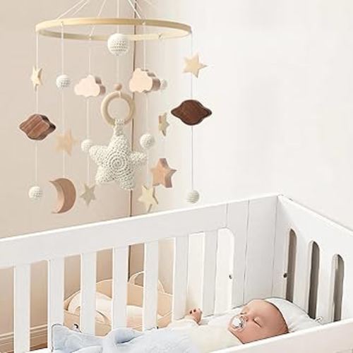 Baby Mobile Crib,Baby Mobile Nursery Safari Mobile for Girl or Boy Gender Neutral Handmade Mobile, Star, Cloud, Moon