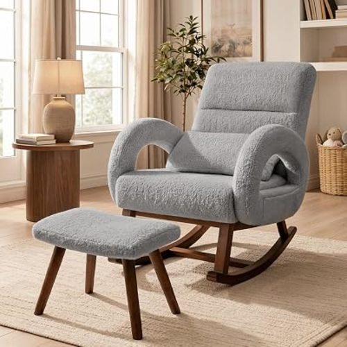COMHOMA Rocking Chair Nursery with Ottoman, Upholstered Glider Rocker