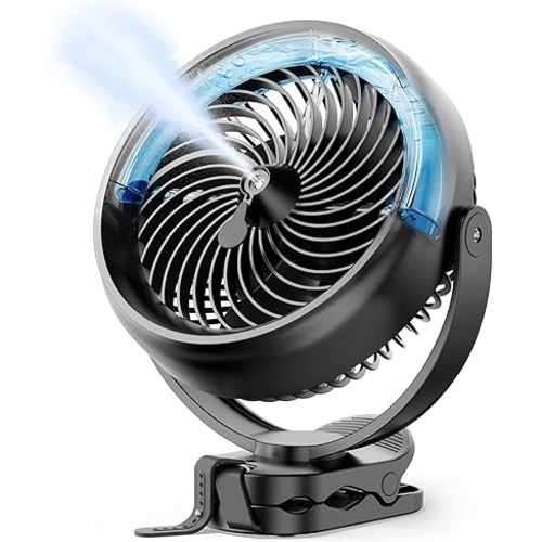 Koonie 10000mAh Battery Operated Misting Fan with Clip, Portable 8'' Mist Fan for Desk with Max. 48 Hours Runtime, 3Speeds, 2 Spray Modes, 200ML Tank for Golf Cart Home Office Travel Camping Stroller