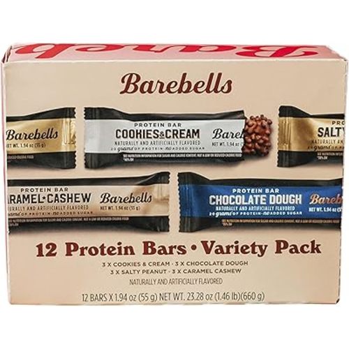 Barebells Protein Bars Variety Pack - 12 Count, 1.9oz Bars - Protein Snacks with 20g of High Protein - Chocolate Protein Bar with 1g of Total Sugars - Perfect on The Go Protein Snack & Breakfast Bars