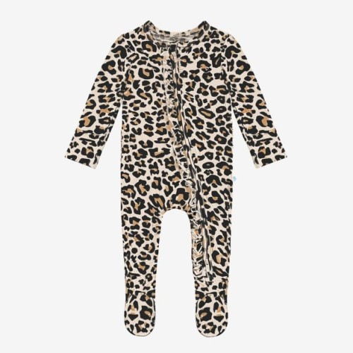 Posh Peanut Lana Leopard Tan Footie Ruffled Zippered One Piece