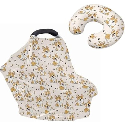 Corgi Basket Covers Nursing Pillow Cover for Baby Paw Prints Multi - use Baby Essentials Breathable Washable Stain Resistant and Scratch Resistant