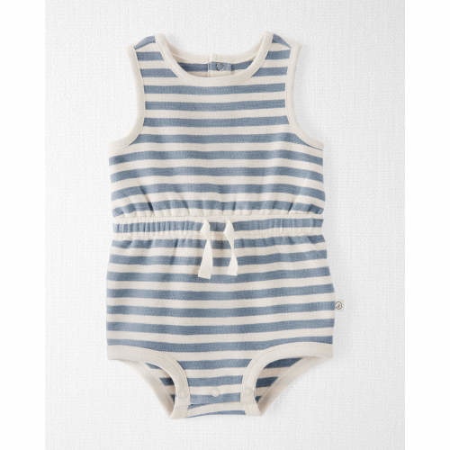 Baby Organic Cotton Blue Striped Bubble Romper - 3M - Style,Rhino Grey