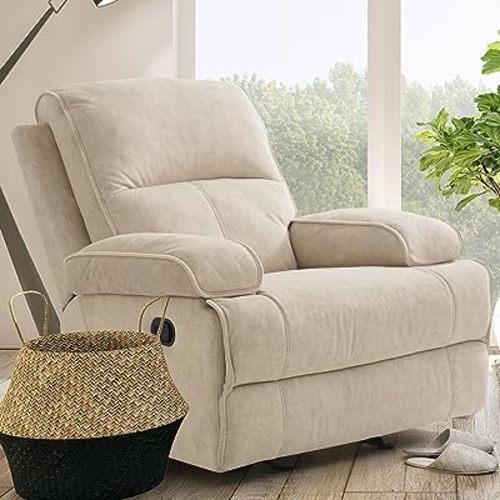 Recliner Chair Glider Rocking Recliners for Nursery, Rocker Glider Nursery Chair for Living Room with Extra Large Footrest, High Back, Upholstered Deep Seat, Oversized Fabric Recliner