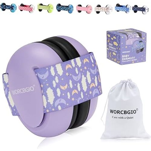 Infant Ear Protection Noise Cancelling Baby Ear Muffs, Toddler Hearing Protection with Adjustable Elastic Headband (Moon,Purple