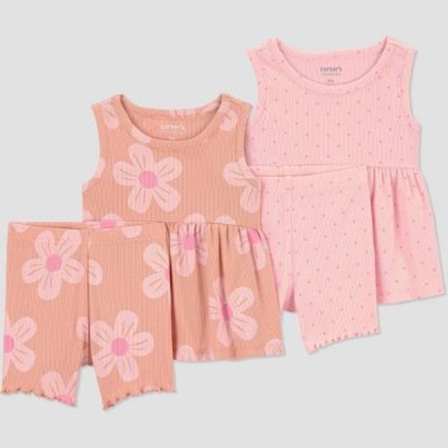 Carter's Just One You® Baby Girls' 4pc Floral Tank Top and Bike Shorts Set - Orange/Pink 9M