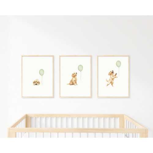 Golden Retriever Puppy Nursery Print Dog Wall Art Print for Sage Green Room Nursery Wall Art Printable Wall Art  Set of 3 Gift for Dog Lover