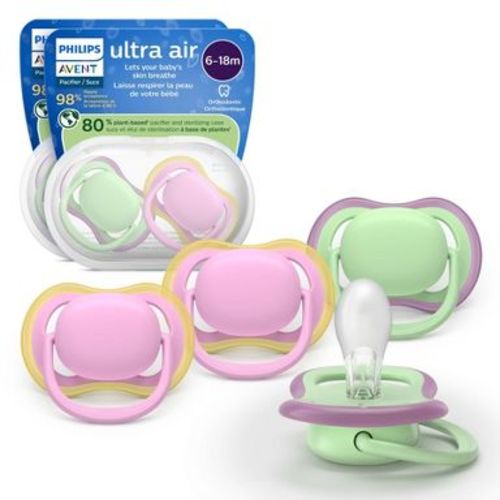 Philips Avent Ultra Air Pacifiers 6-18m - Spring Green/Quiet Pink - 4pk: Silicone, BPA-Free