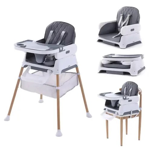 Hrusitoo 3 in 1 Baby High Chair, Convertible Baby High Chairs for Babies and Toddlers, Adjustable Compact Infant Feeding Chair (Dark Gray)