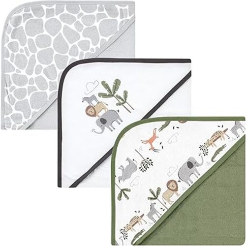 Hudson Baby Unisex Baby Cotton Rich Hooded Towels, Safari Life, One Size