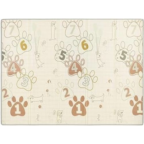 Play Time Reversible Baby Play Mat Foldable Extra Large Thick Foam Crawling Playmats for Toddlers Waterproof Portable Playmat, Happy Feet