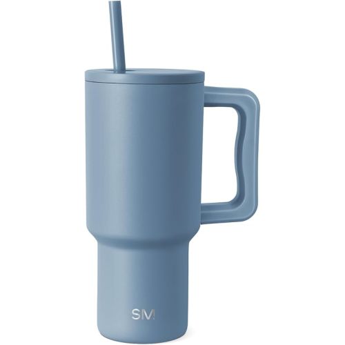 Simple Modern 30 oz Trek Tumbler with Handle and Straw Lid | Cup Holder Friendly Insulated Stainless Steel Travel Mug | Blue Dune