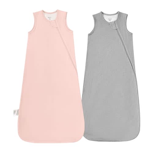 Supersoft Rayon Made from Bamboo Sleep Sack 3-6 Months Newborn Sleep Sack 0-3 Months 1.0 Tog Baby Wearable Blanket with 2-Way Zipper Unisex Sleeping Bag for Babies (2 Pack) Pink & Gray