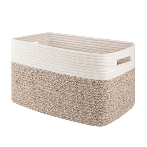 CHERISHGARD 5.7 Gallon Cotton Rope Storage Basket With Handles,14.96 x 9.06 x 9.84 lnch, Laundry Baskets for Babyroom, Living Room