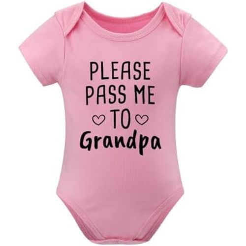 Please Pass Me To Grandpa Cute Rompers for Girls Short Sleeve Girl Rompers White Baby Boy Onsies 0-3 Months