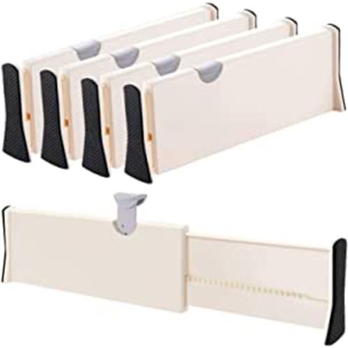 Amazon.com: Drawer Dividers Organizer 4 Pack, Adjustable Separators 4" High Expandable from 11-17" for Bedroom, Bathroom, Closet,Clothing, Office, Kitchen Storage, Strong Secure Hold, Foam Ends, Locks in Place : Home & Kitchen
