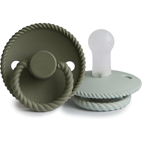 Frigg Rope SilkySoft Silicone Baby Pacifier | Made in Denmark | BPA-Free (Olive/Sage, 6-18 Months)