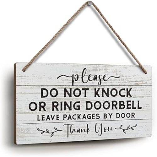 YZEXEZY Do Not Knock or Ring Doorbell Sign 6"x12"Do Not Disturb Wooden Hanging Sign for Front Door Hanger-Leave Packages at Door Sign-No Soliciting Sign
