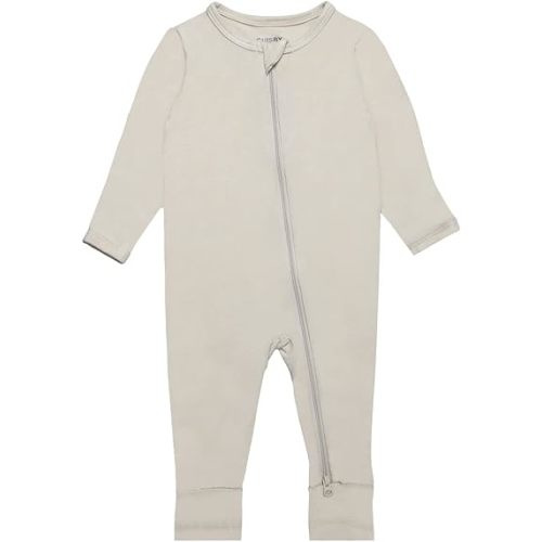 GUISBY Baby Footless Rompers, Rayon Pajamas 2 Way Zipper with Long Sleeve Sleeper - Oatmeal - Newborn