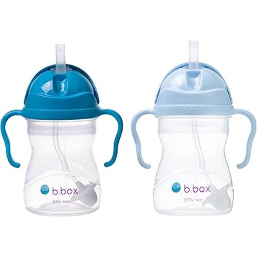 b.box Sippy Cup with Weighted Straw (2-Pack). Leak Proof, Easy Grip. BPA Free & Dishwasher Safe. Ideal for Babies 6m+ to Toddlers (cobalt + bubblegum, 8oz)