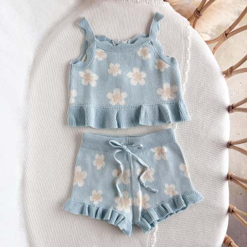 Blue Daisy Knit Tie Set