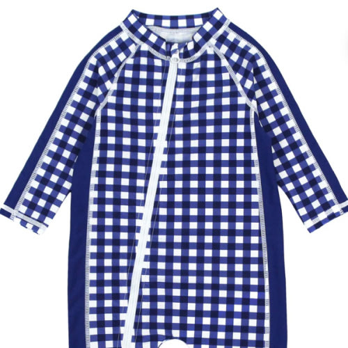 Sunsuit - Long Sleeve Romper Swimsuit | "Navy Gingham"