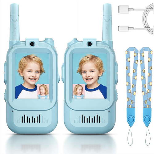 2 Pack Rechargeable Video Walkie Talkies for Kids, Handheld Video Intercoms for Indoor/Outdoor Play, Family Games, Camping & Hiking, Christmas & Birthday Presents