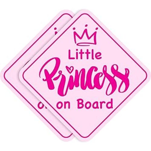 Stickios Little Princess on Board Stickers (Non-Magnetic) - Removable, Paint-Safe Signs for Cars & Windows - Made in USA (2-Pack, 6 inch Diamond, Pink, Girl)