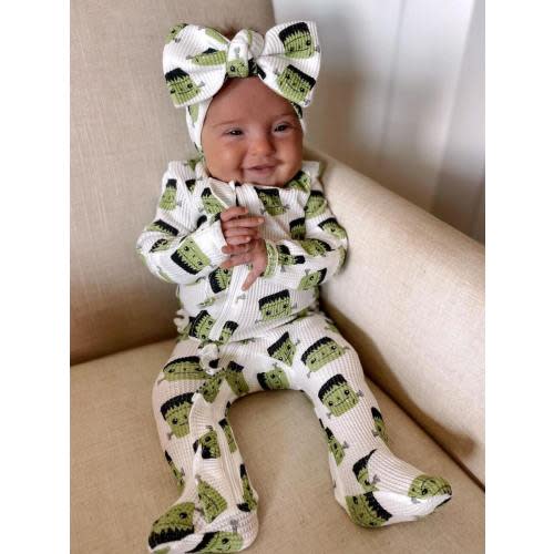 Organic Waffle Ruffle Zip Footie, Halloween Monster