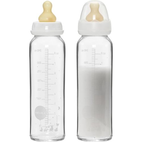 HEVEA Standard Neck Glass Baby Bottles - Medium Flow Anti Colic Baby Bottles (8 Ounce (Pack of 2))