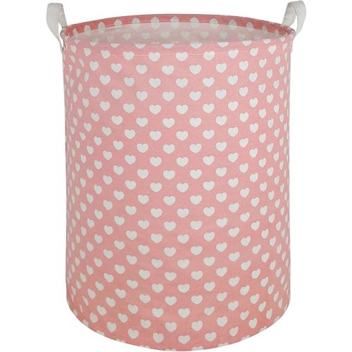 Pink Laundry Basket Kids Hamper Storage Bins Girls Nursery Hamper Waterproof Organizer Toy Box Large Canvas Collapsible Chest for for Bedroom,Clothes Organizer Basket,Toys Bin,Room Decor