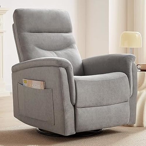 360° Swivel Glider Rocking Chair, Velvet Deep Seat Nursery Glider Recliner, Rocker Recliner Chair, Glider Rocker Recliners for Living Room Bedroom‎, Light Grey