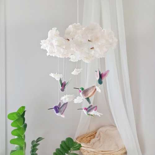 Hummingbird mobile Baby mobile Bird mobile nursery Pink flower baby mobile girl Crib mobile Floral mobile Whimsical garden theme nursery