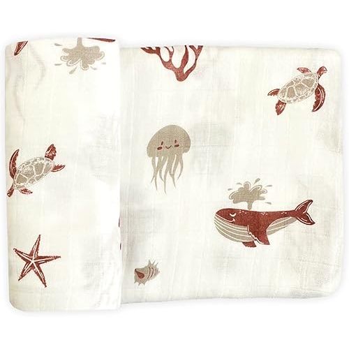 Leyl&Ari Muslin Swaddle Blanket | Receiving Blanket for Boys Girls (Under The Sea Friends)