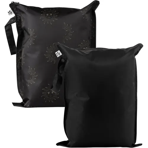 Tiny Twinkle Mess-Proof Waterproof Wet Dry Bag | 2-Pack Reusable Wet Bags for Swimsuits & Baby Clothes | Leakproof Wet Bag for Travel & Diaper Changes for Baby (Midnight)