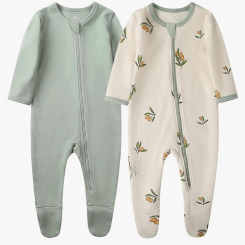 O2 BABY Baby Boys Girls Organic Cotton Zip-Front Sleeper Pajamas, Footed Sleep 'n Play