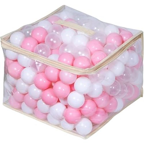 Thenese Pink Ball Pit Balls for Kids, Pool Toys Thicken Soft Plastic Balls for Ball Pit BPA Free Toddler Toy White Clear and Pink 100pcs