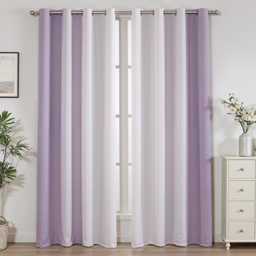 Purple Ombre Blackout Curtains for Bedroom Living Room 2 Panels 100% Blackout Lavender Pink Gradient Curtains for Girls Bedroom, 52x84 Inches