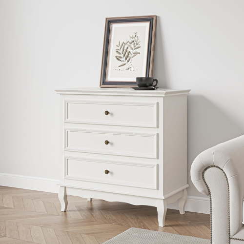 Royalcraft Dresser for Bedroom, Modern 3 Drawer Dresser with Solid Wood Legs and Painted Finish, White Chest of Drawers, Wooden Storage Closet Cabinet Organizer for Living Room, Hallway
