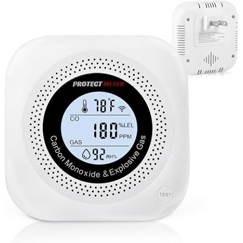 Carbon Monoxide Detectors, 4 in 1 Protectmeter Natural, Propane, Methane Portable Traval Gas Leak Detector, Carbon Monoxide Detectors Plug in, Temperature & Humidity Detectors, Digital LCD