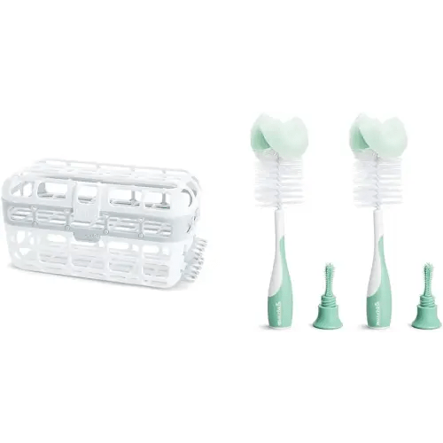 Munchkin Dishwasher Basket, Bottle Brush, Pacifier & Nipple Cleaner Bundle, 1 Basket & 2 Brushes