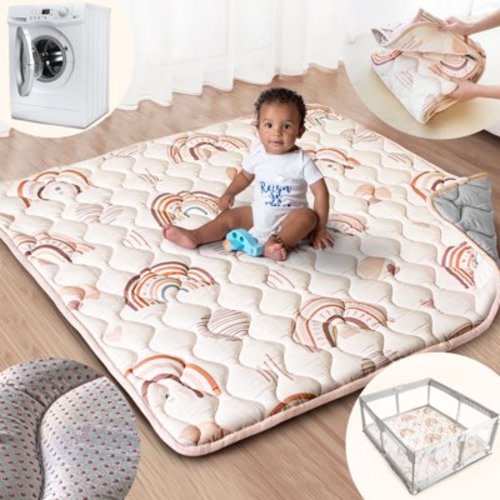 Beavtaens Baby Play Mat for Floor, Fits 50x50 Playpen, Super Soft, Non-Slip, for Ages 0-4 (Rainbow)