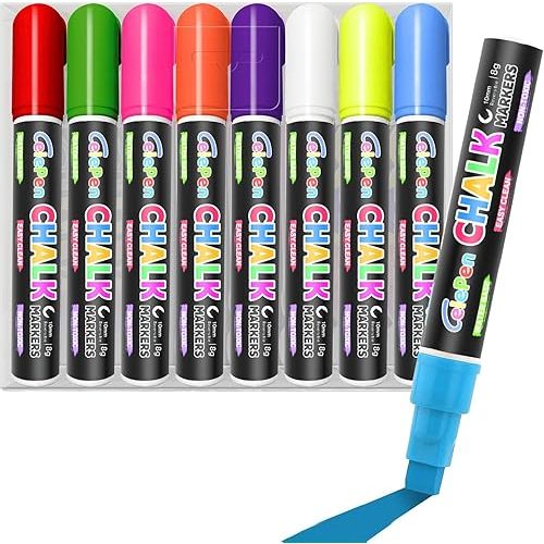 Window Chalk Markers for Cars Glass Washable, 8 Colors Jumbo Liquid Chalk Marker Pens with 10mm 3 in 1 Nib Wide Tip, Chalkboard Markers Car Window Paint Markers Pen for Auto, Mirror, Poster