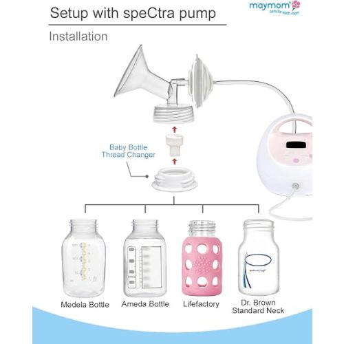 Maymom Baby Bottle Thread Changer or Bottle Converter; Compatible with Spectra S1 S2 Pumps Wide Mouth Flanges to use Medela Ameda Lifefactory Bottles, Dr. Brown Narrow Neck Bottles