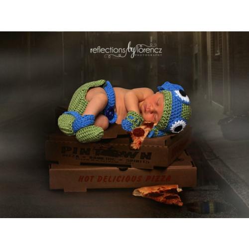 Ninja Turtles Handmade Inspired Ninja Turtles LEONARDO Blue Crochet Baby 2-6 Piece Sets. Photo Prop. Newborn to 12 month