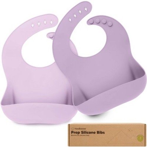 KeaBabies 2-Pack Silicone Bibs For Babies, Food Grade Silicone Baby Bibs for Eating, Feeding, Toddler Bibs, Boys, Girls