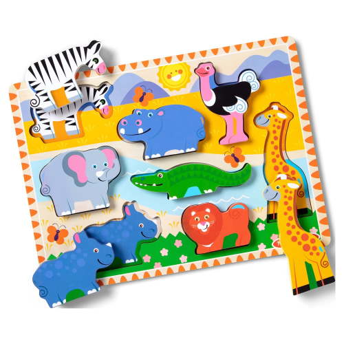 Melissa & Doug Safari Wooden Chunky Puzzle - 8 Pieces - FSC Certified
