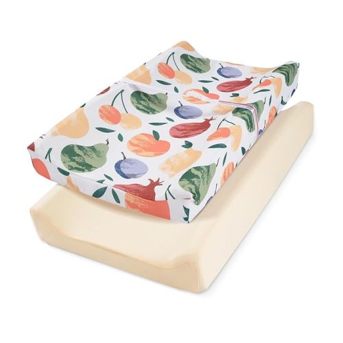 TILLYOU Changing Pad Cover Set in Soft Jersey Material - Fits 32"/34''x16 Contoured Pad for Babies, Fruit Shadow & orangish