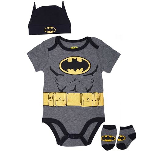 DC Comics baby-boys 3 Piece Gift Set Batman Bodysuit Bootie Socks and Hat Set