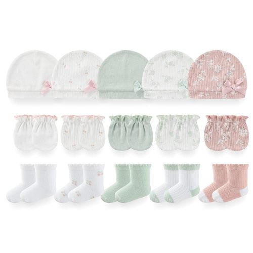 Baby Girls Boys Hats Mittens and Socks Set Cotton Infant Caps Newborn Soft Gloves 0-6 Months